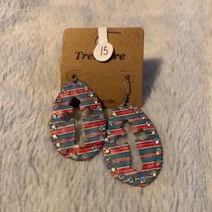 Pastel color serape cross rhinestone earrings